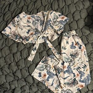 Floral Tie-Front Top and Pants Set